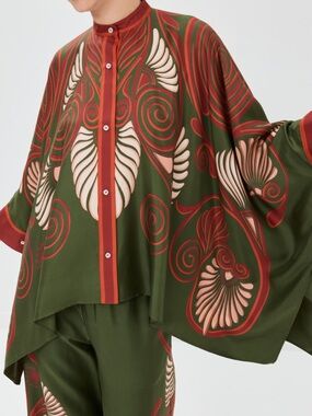 Luxe Moda Olive & Red Printed Two-Piece Pants Set - Size S/M NWT